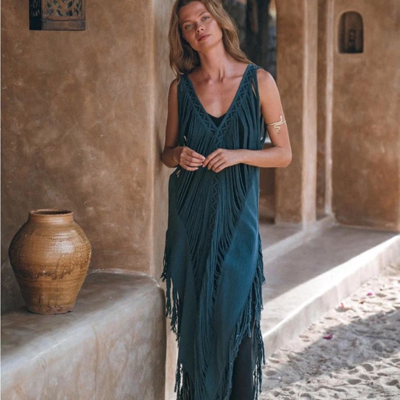 Aya Sacred Wear Fringe Maxi Dress/Cover-up - Picture 1 of 7
